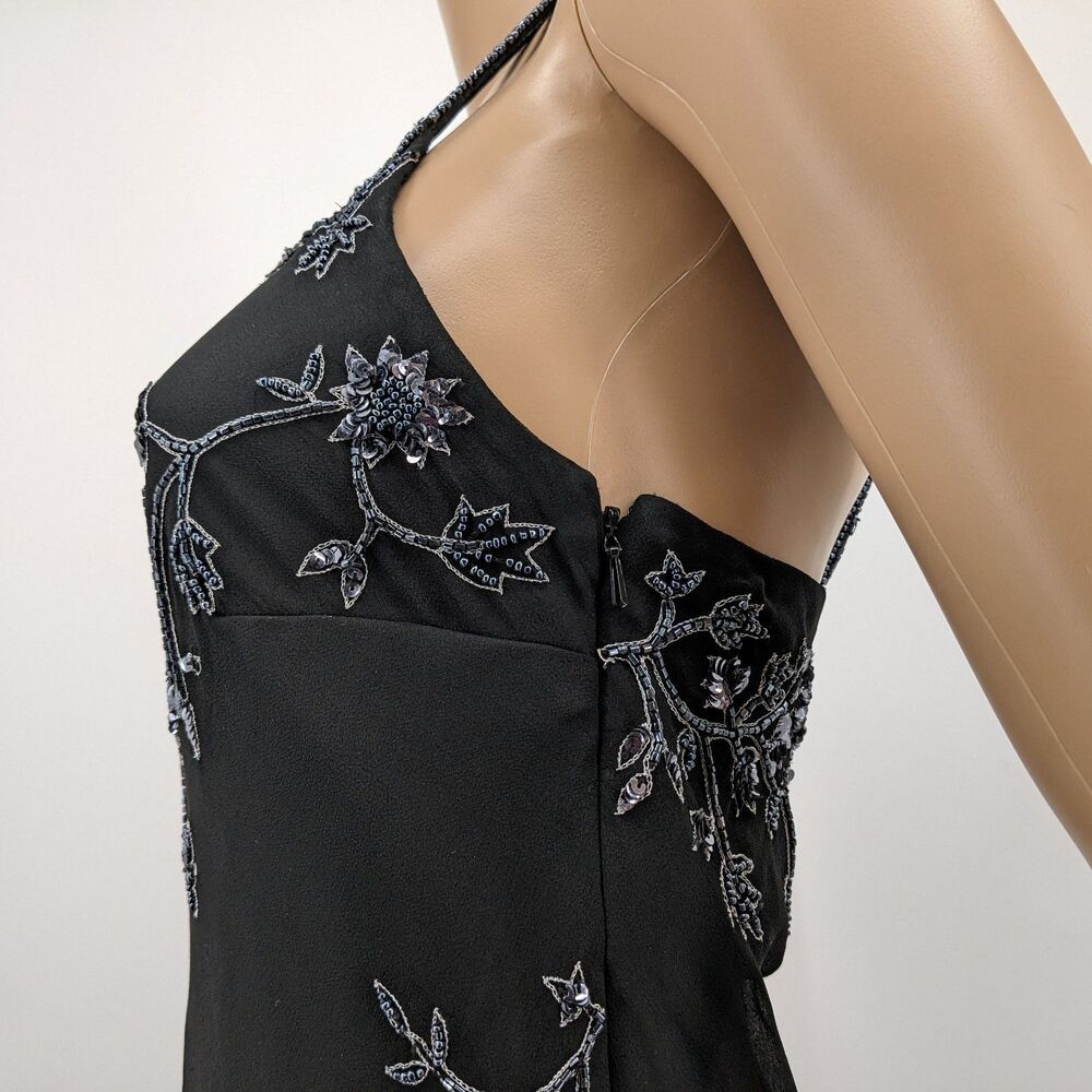 Vintage 1990s y2k Scala Evening Dress Mini Black Floral Beaded Fairycore Siren M - Picture 13 of 14